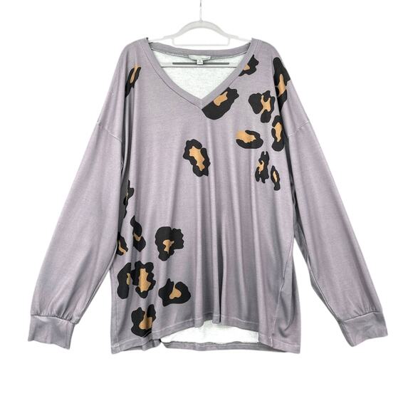 LUUKSE Leopard Print Long Sleeve V-Neck Loose Fit‎ Top Casual 1X - Picture 1 of 6